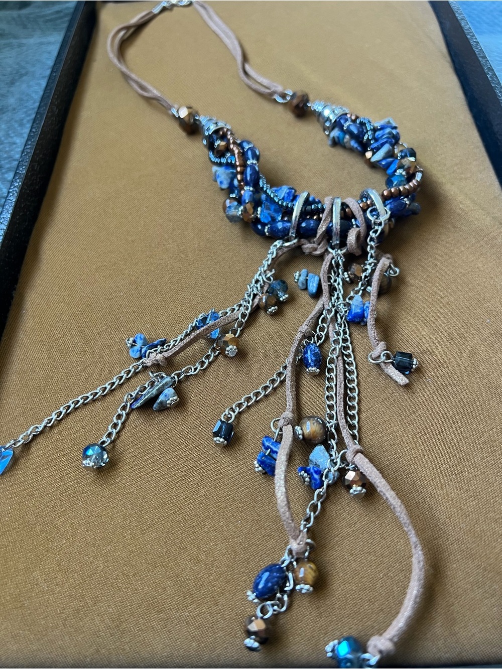 Blue Beaded Tassel Necklace by Premier Designs